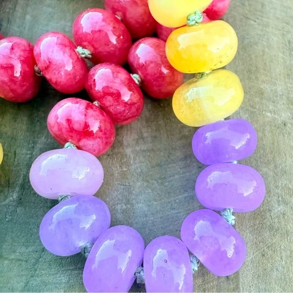 Candy Gemstone Choker Chalcedony, Jade, Moonstone, Hand Knotted, 14k Gold-Filled - Picture 5 of 7